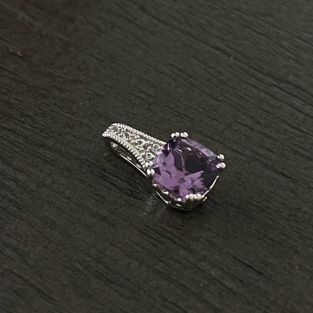 Sterling Silver Amethyst & Sapphire Crystal Pendant | Purple